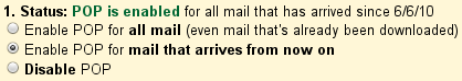 Options to enable POP3 support in Gmail mailboxes